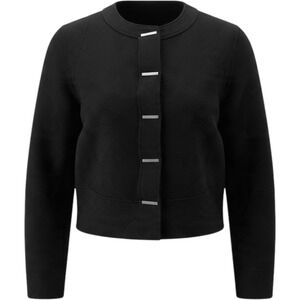 Elie Tahari Black Cropped Jacket Silver Bar Accents Snap Front Size 8 E90EA107